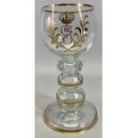 HOCK GLASSES, SET OF 12 - gilded with a crest of Gustav III of Sweden, 16cms H, with a matching