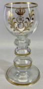 HOCK GLASSES, SET OF 12 - gilded with a crest of Gustav III of Sweden, 16cms H, with a matching