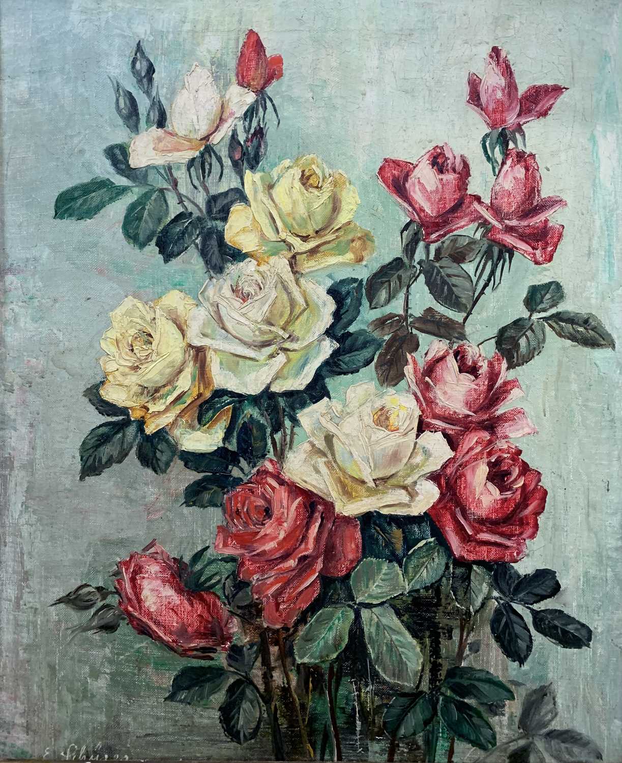 EDUARDO RODRIQUEZ SAMPER oil on canvas - Still Life of Roses, signed lower left, 49.5 x 59cms and - Image 2 of 5