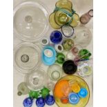 MIXED GLASSWARE - to include three clear glass shot jar lids, the largest 25cms diameter, orange