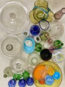 MIXED GLASSWARE - to include three clear glass shot jar lids, the largest 25cms diameter, orange