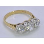 18CT GOLD THREE PASTE STONE SET RING - Size O, 4.5grms (J54)