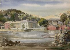 S W LAMBERT 1960 watercolour - Evening in North Wales, Porthmadog Harbour, signed and dated lower