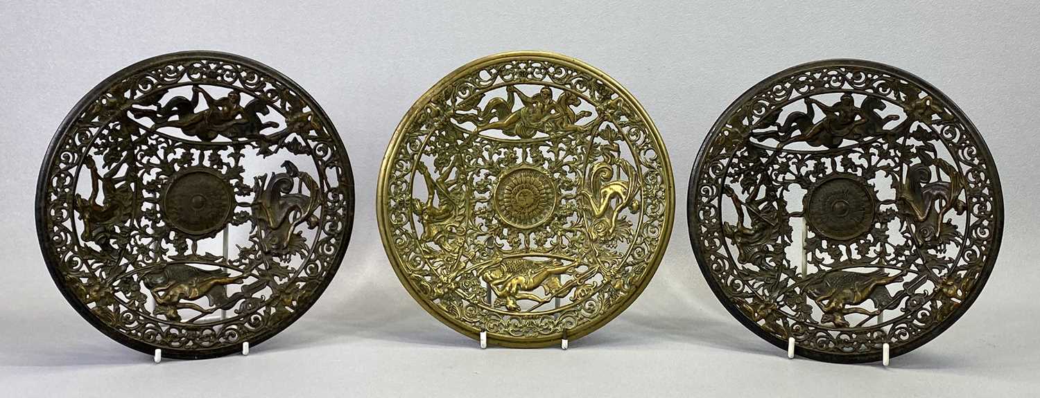 COALBROOKDALE CAST IRON CIRCULAR SHALLOW DISHES (3) - pierced design featuring Neptune and Mermaids,