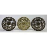 COALBROOKDALE CAST IRON CIRCULAR SHALLOW DISHES (3) - pierced design featuring Neptune and Mermaids,