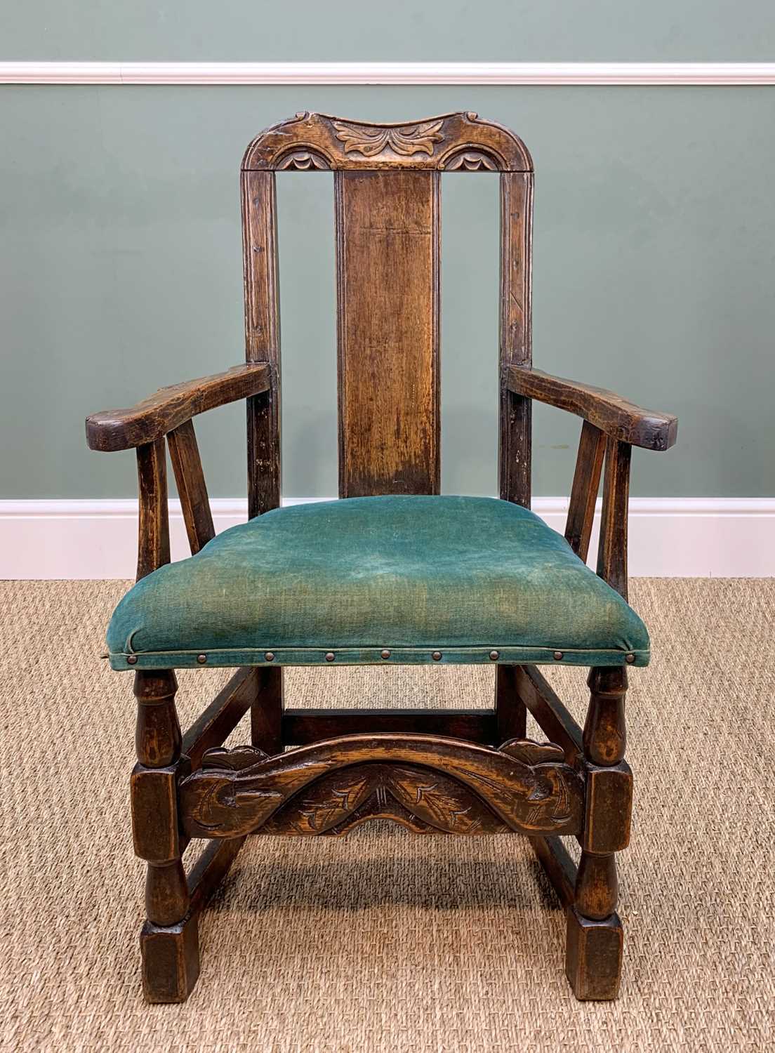 RARE WELSH JOINED OAK CHILD'S ARMCHAIR early 18th Century and later, believed Carmarthenshire,