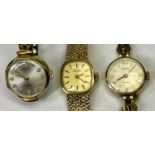 ROAMER 14CT GOLD LADY'S WRISTWATCH with integral strap and two other lady's wristwatches including a