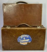 VINTAGE LEATHER SUITCASE - oval 'Lunn's' passenger label, 50cms H, 28cms W, 14cms D and another,