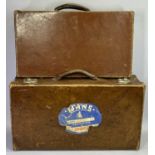 VINTAGE LEATHER SUITCASE - oval 'Lunn's' passenger label, 50cms H, 28cms W, 14cms D and another,