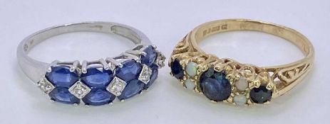 9CT GOLD DRESS RINGS (2) - to include a white gold sapphire mounted example having 8 facet cut