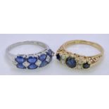 9CT GOLD DRESS RINGS (2) - to include a white gold sapphire mounted example having 8 facet cut