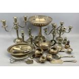 MIXED EPNS WARE to include a five piece tea service, three table candelabras, candlesticks and a