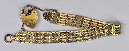 9CT GOLD GATELINK BRACELET - with padlock clasp and safety chain, 15.3grms (J72)