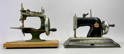 MID-CENTURY CHILD'S SEWING MACHINES (2) - a Grain hand crank with metal body and wooden base,