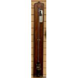 FORTIN STICK BAROMETER - on mahogany board with silvered vernier scale, 112cms H, 14.5cms W