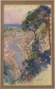 F A MASON watercolour - view over an estuary with trees to the side, signed lower left, 18.5 x