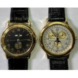 ZENITH GOLD PLATED GENTLEMAN'S WRISTWATCHES (2) - with black leather straps, in original boxes,