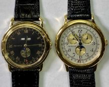 ZENITH GOLD PLATED GENTLEMAN'S WRISTWATCHES (2) - with black leather straps, in original boxes,