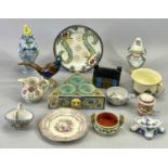 CERAMICS ASSORTMENT - Majolica triangular three division stand painted with animals and relief