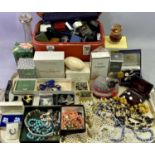 COSTUME JEWELLERY & ASSOCIATED ITEMS - to include bead necklaces, brooches, hat pins, empty