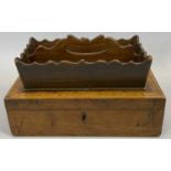 VICTORIAN RECTANGULAR YEW WOOD WORKBOX, the lift up lid banded and inlaid, 7cms H, 23cms W, 14cms