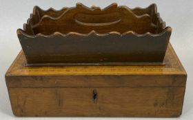 VICTORIAN RECTANGULAR YEW WOOD WORKBOX, the lift up lid banded and inlaid, 7cms H, 23cms W, 14cms