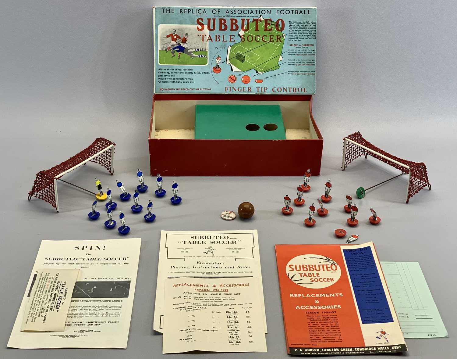 VINTAGE SUBBUTEO 'TABLE SOCCER' SET by P A Adolph with players, goals, ball and instructions