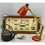 MODERN FRAMED & GLAZED DIORAMA SHIP'S TACKLE, 30 x 60cms, a retro anglepoise type lamp with red