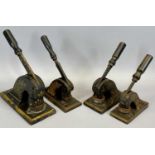 19TH CENTURY CAST IRON DESK STAMPS (4) - with gilded decoration, maker Shaw & Son, the largest 24cms