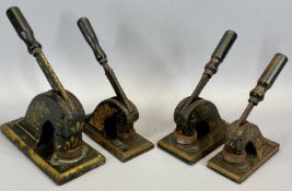 19TH CENTURY CAST IRON DESK STAMPS (4) - with gilded decoration, maker Shaw & Son, the largest 24cms
