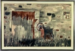 BARBARA McGREGOR (Anglesey Artist) watercolour, titled verso 'The Old Barn Door and Turnip Chopper',