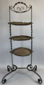 LATE 19TH CENTURY AESTHETIC STYLE 3 TIER CAKE STAND - with wrought iron frame and embossed copper