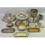 EPNS & OTHER METALWARE - to include three various candle snuffer trays, shell shaped nut dish, fruit