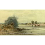 CRESWICK BOYDELL RCA 1861 - 1919 watercolour - cattle watering in extensive landscape with tree to