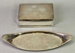 BIRMINGHAM SILVER CIGARETTE BOX and an unmarked white metal candle snuffer tray, Maker Adie Brothers