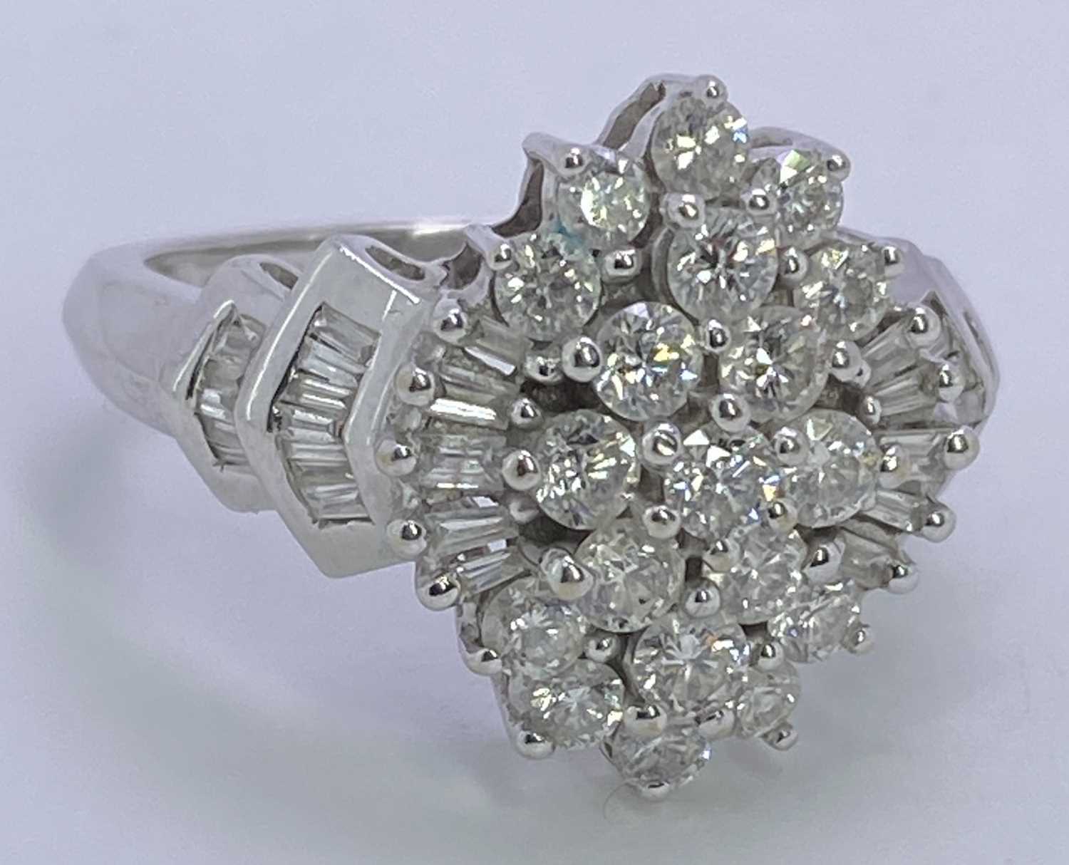 18CT WHITE GOLD DIAMOND CLUSTER RING - having a tiered arrangement of 19 round brilliants and - Image 2 of 4