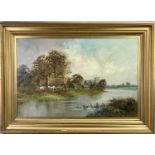 A PERRIN British late 19th century oil on canvas titled verso - Near Maple Durham on Thames,