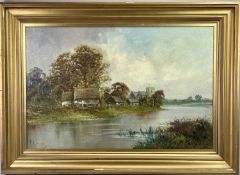 A PERRIN British late 19th century oil on canvas titled verso - Near Maple Durham on Thames,