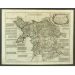 EMMANUEL BOWEN circa 1740 - black and white engraved map, 'An Accurate Map of North Wales Divided