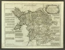 EMMANUEL BOWEN circa 1740 - black and white engraved map, 'An Accurate Map of North Wales Divided
