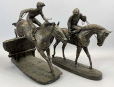 HEREDITIES BRONZE EFFECT EQUESTRIAN SCULPTURES (2) - 'At The Start' DG60, 27cms H, 33cms L and 'Over