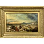 WILLIAM SHAYER British 1787 - 1879 oil on canvas - figures and donkeys on beach, signed lower