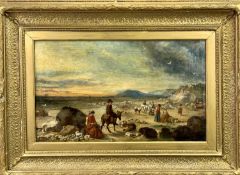 WILLIAM SHAYER British 1787 - 1879 oil on canvas - figures and donkeys on beach, signed lower