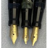 VINTAGE FOUNTAIN PENS (3) - Mabie Todd & Co marbled 'Blackbird' with 14ct gold nib, two Swan lever