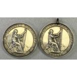 VICTORIAN EISTEDDFOD AWARD MEDALS (2) - designed by J Moore, the fronts depicting a woman playing