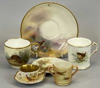 ROYAL WORCESTER IVORY SAUCER - painted with partridge and signed 'James Stinton', puce backstamp,