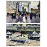 KEN HAYES watercolours (2) - Cardiff, 28.5 x 36cms and 25.5 x 35cms