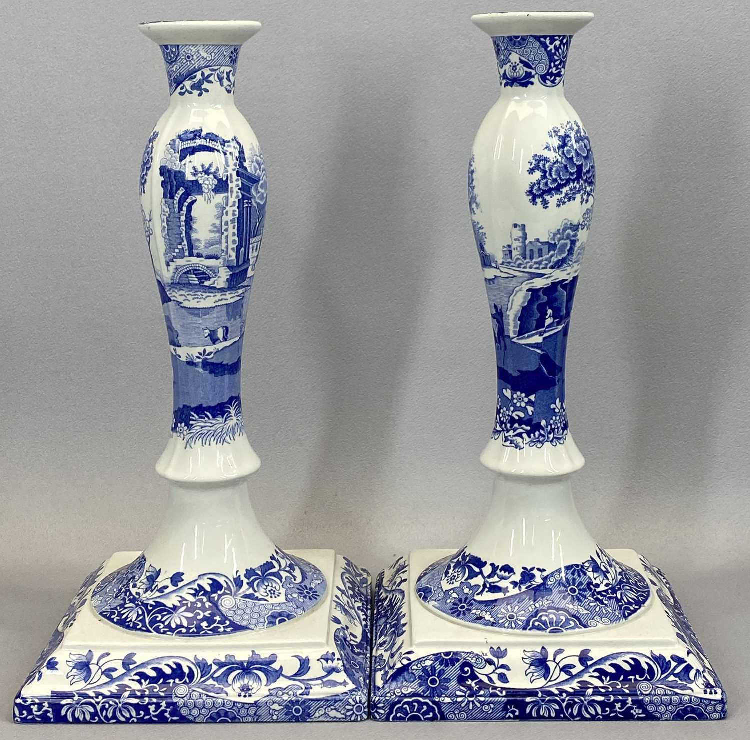 SPODE ITALIAN DESIGN CHINA - a pair of candlesticks with baluster columns and square stepped - Image 3 of 3