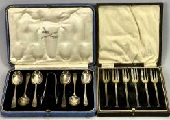 CASED CUTLERY, 2 SETS including a set of 6 teaspoons with sugar tongs, Sheffield 1930, Maker