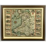 JOHN SPEED hand coloured engraved map - Wales with English text verso, the general description and